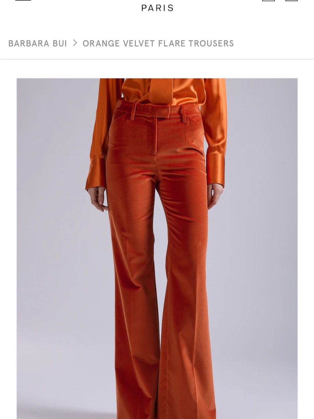 Barbara Bui Burnt Orange Velvet Flare Trousers
